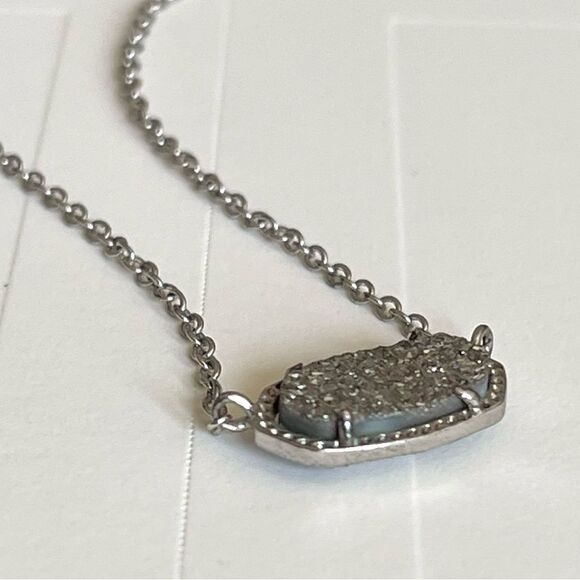 Kendra Scott Elisa Platinum Drusy Pendant Silver Necklace - Picture 12 of 14